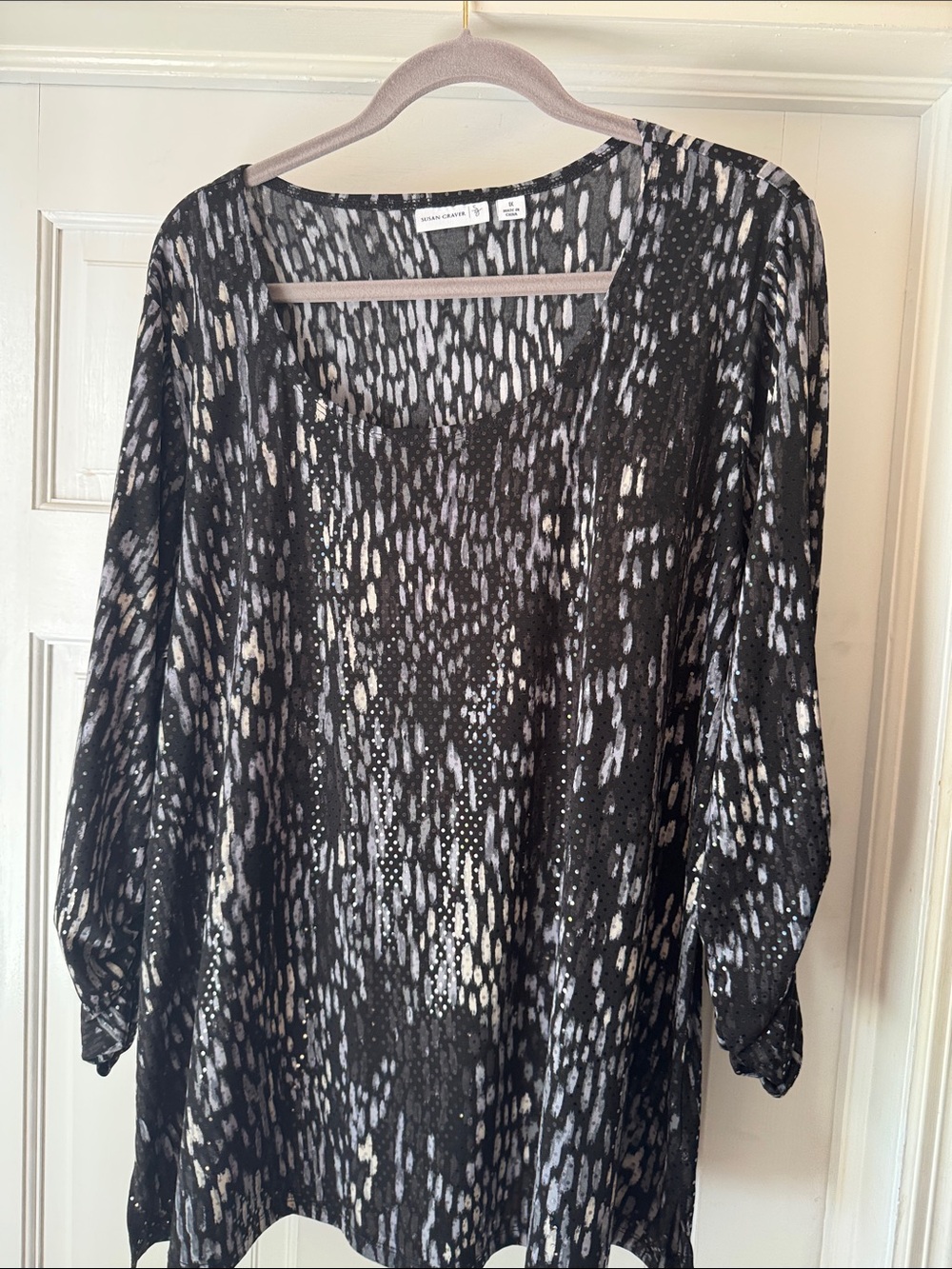 Susan Graver Black and White Abstract Print Tunic